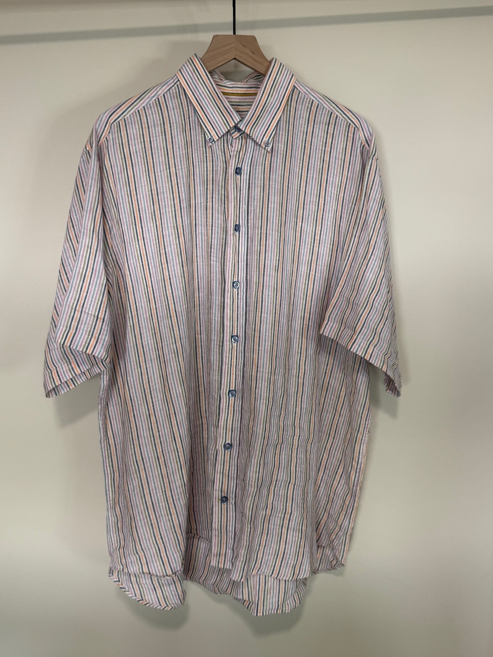 Robert Talbott Multicolor Vertical Stripe Short Sleeve Button-Down Shirt